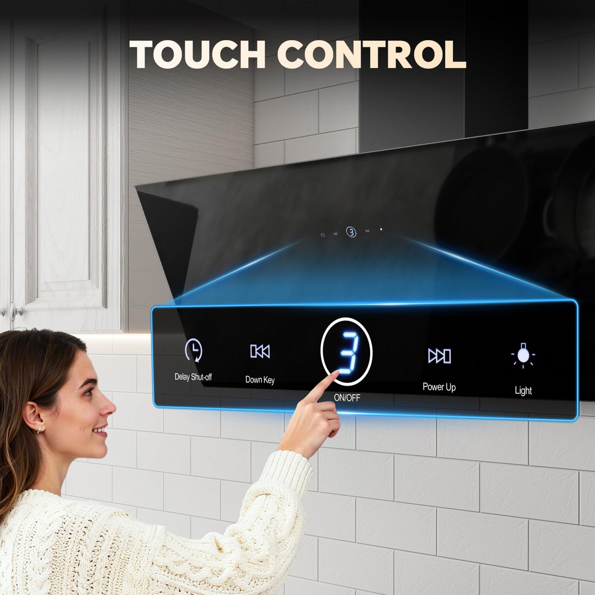 TopStrong Cooker Hood 90cm, 600 m³/h Extractor Fan kitchen, Wall-Mounted Extractor Hood, A++ Energy Efficiency, Touch Control, 58 dB, Recirculating & Ducting System, Black