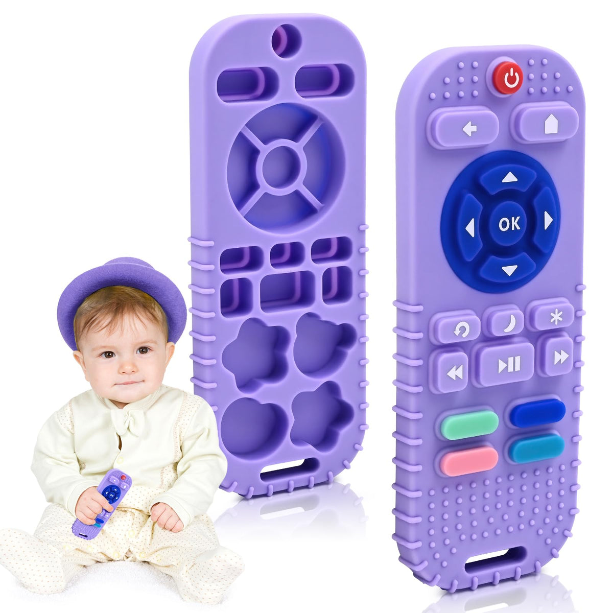 AiTuiTui Baby Teether for Teething Relief Baby Toys 0 3 6 9 12 Months, Sensory Silicone Remote Control Baby Teether Toy for Babies Newborn Infant Boy Girl Autism Toys for Baby Gifts