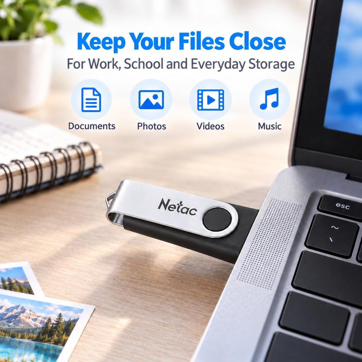 Netac 64GB USB 2.0 Flash Drive, Swivel Design Memory Sticks, Pen Drive, Usb Sticks for Data Storage, Zip Drive and jump Drive with LED Light