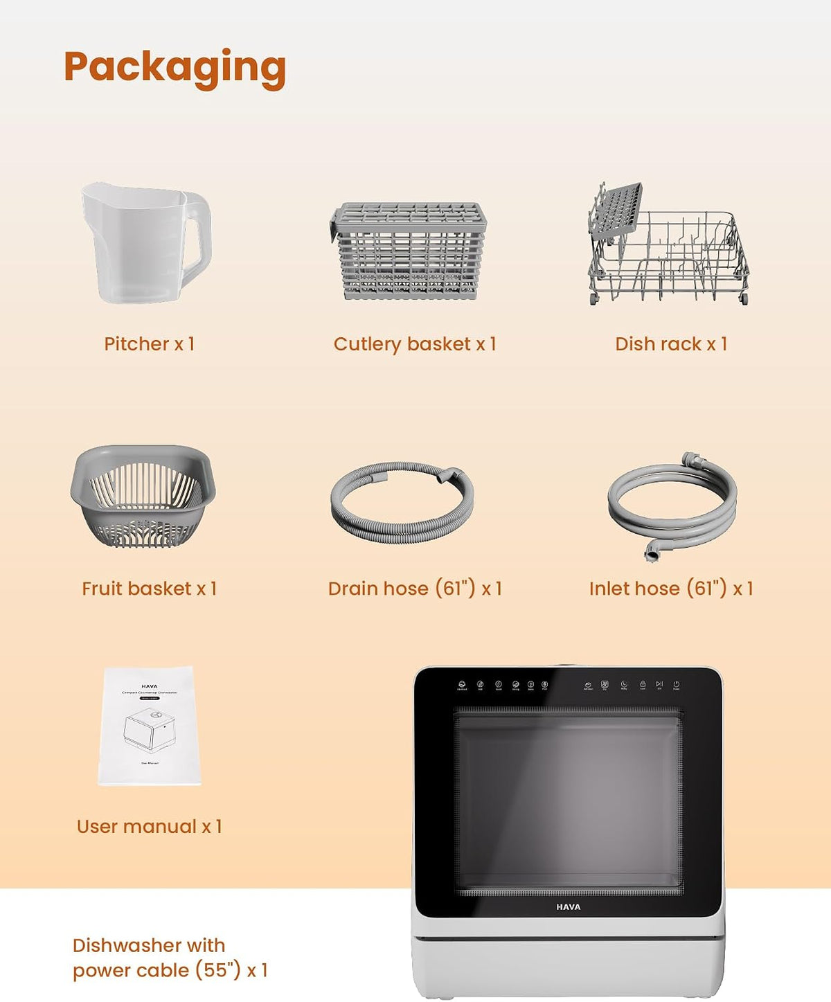 HAVA Table Top Dishwasher with Water Softener & Enhanced Energy Efficiency