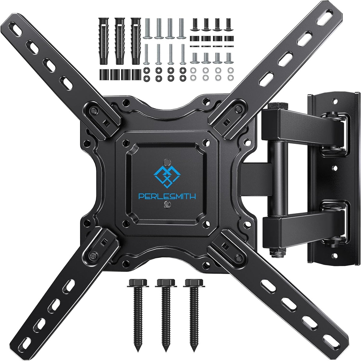 PERLESMITH TV Wall bracket for most 26-60 inch Plasma & Curved TV up to 35kg, Universal TV Bracket Wall Mount with Tilt Swivel Extension, Max VESA 400x400mm