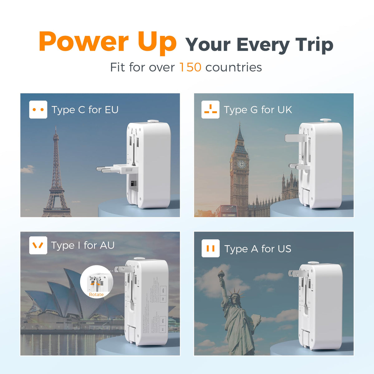TESSAN UK to Universal Travel Adapter, 1 Pack, Black