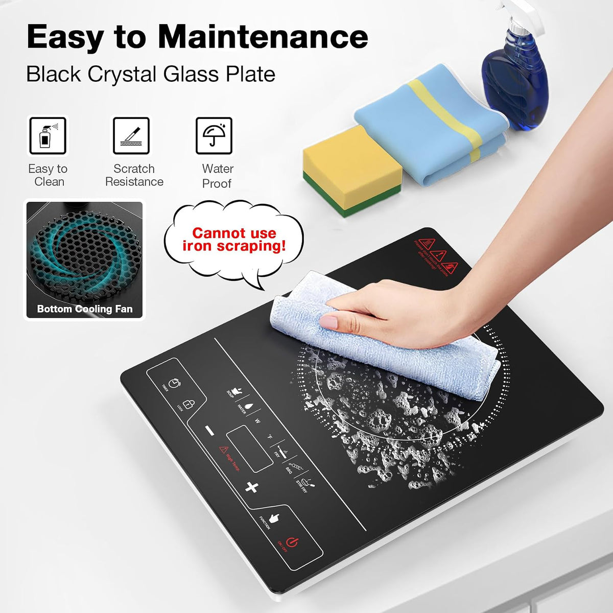 VBGK Portable Ceramic Hob, 2000W Pulg in Single Electric Hob, Portable Electric Hob with Digital LED Touch Controls, 10 Power Levels, 4-Hour Timer, Child Safety Lock, Black