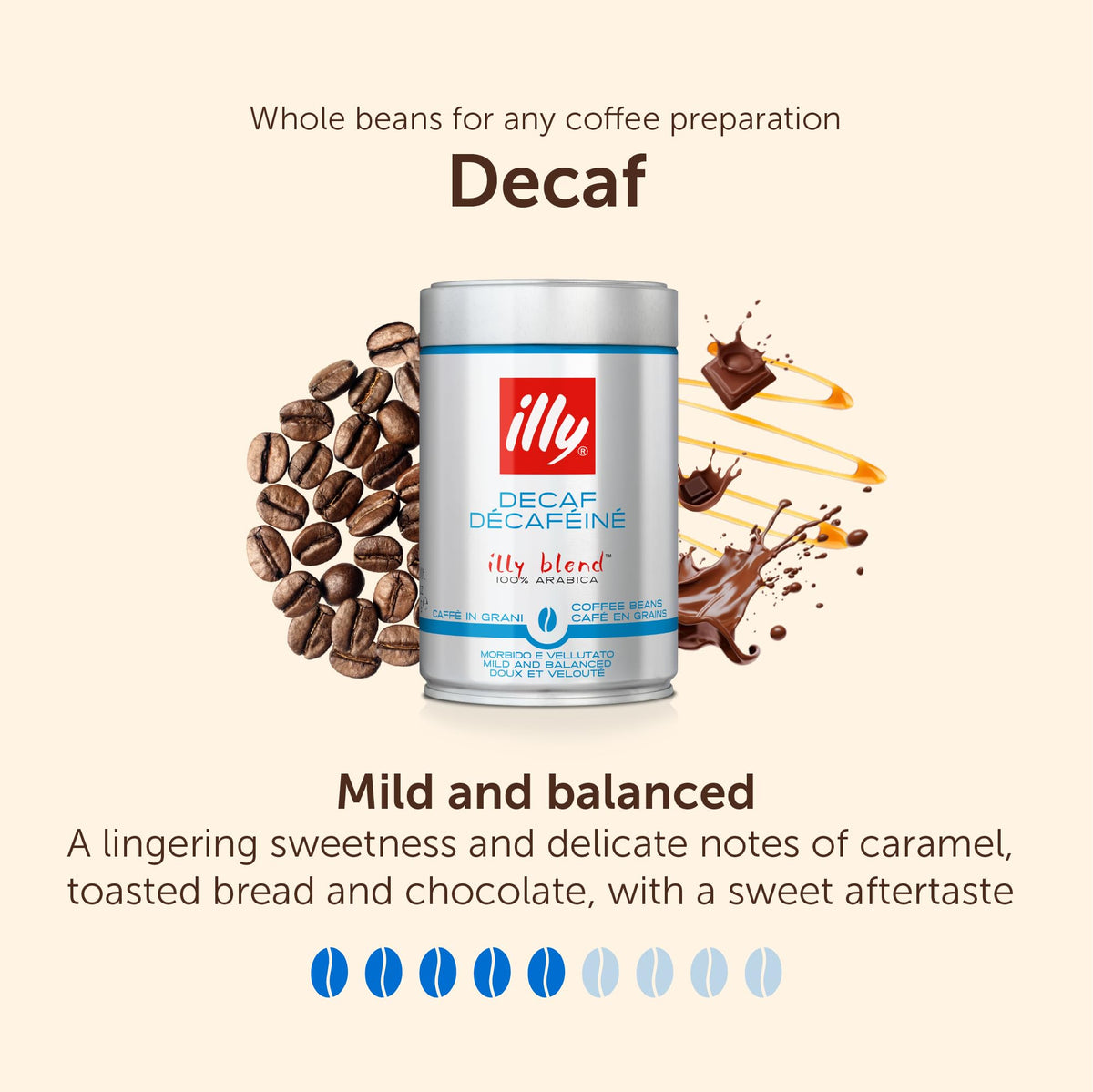 illy Classico Coffee Beans, 100% Arabica Blend, Medium Roast, Intensity 5/9, Smooth & Balanced with Caramel & Floral Notes, Suitable for Bean to Cup & Fresh Grinding, 250g