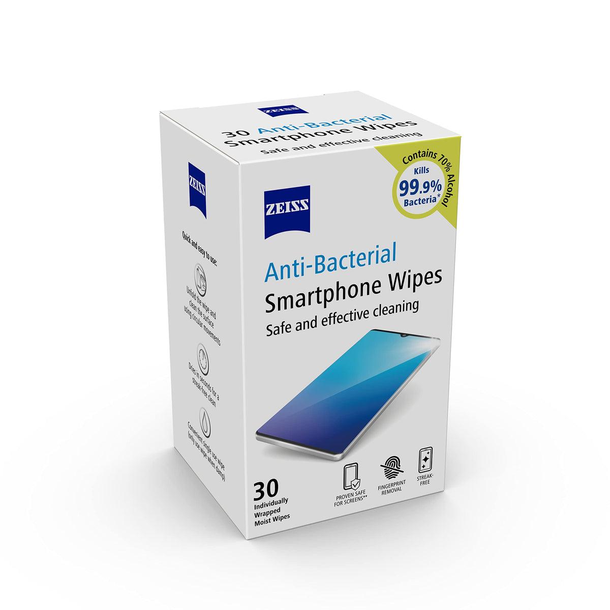 ZEISS Sunglasses Wipes, Removes Fingerprints, Suncream, Dirt, Dust & Oil. Individually Packed Pre-Moistened Wipes Perfect to use at Home or On-The-Go. Fast-Drying and Portable. 8 Packs x 10 Wipes