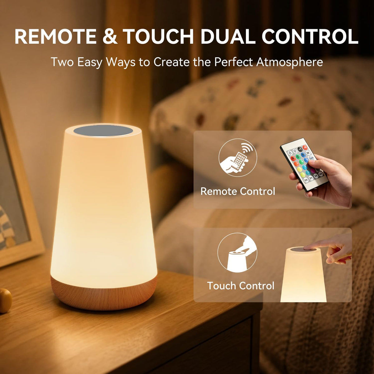 Auxmir Night Light 2 Pack, LED Touch Bedside Table Lamp, 2500mAh Rechargeable Light with RGB Color Changing, Portable Lamp for Children, Kids, Bedroom, Living Room, Camping