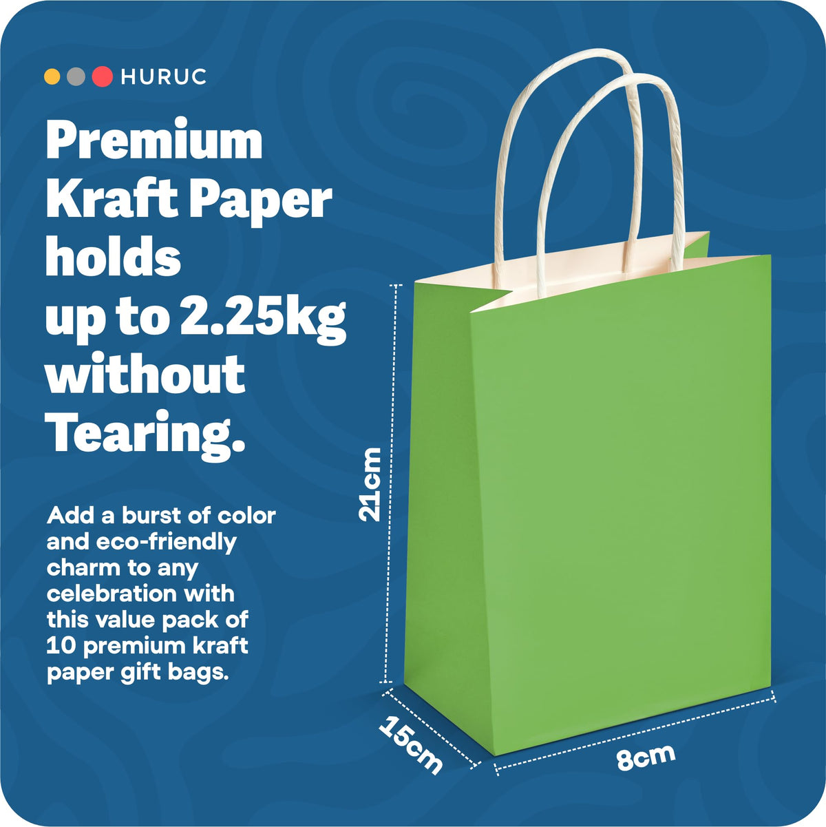 HURUC Brown Paper Bags with Handles 50 Pack Medium 130 GSM