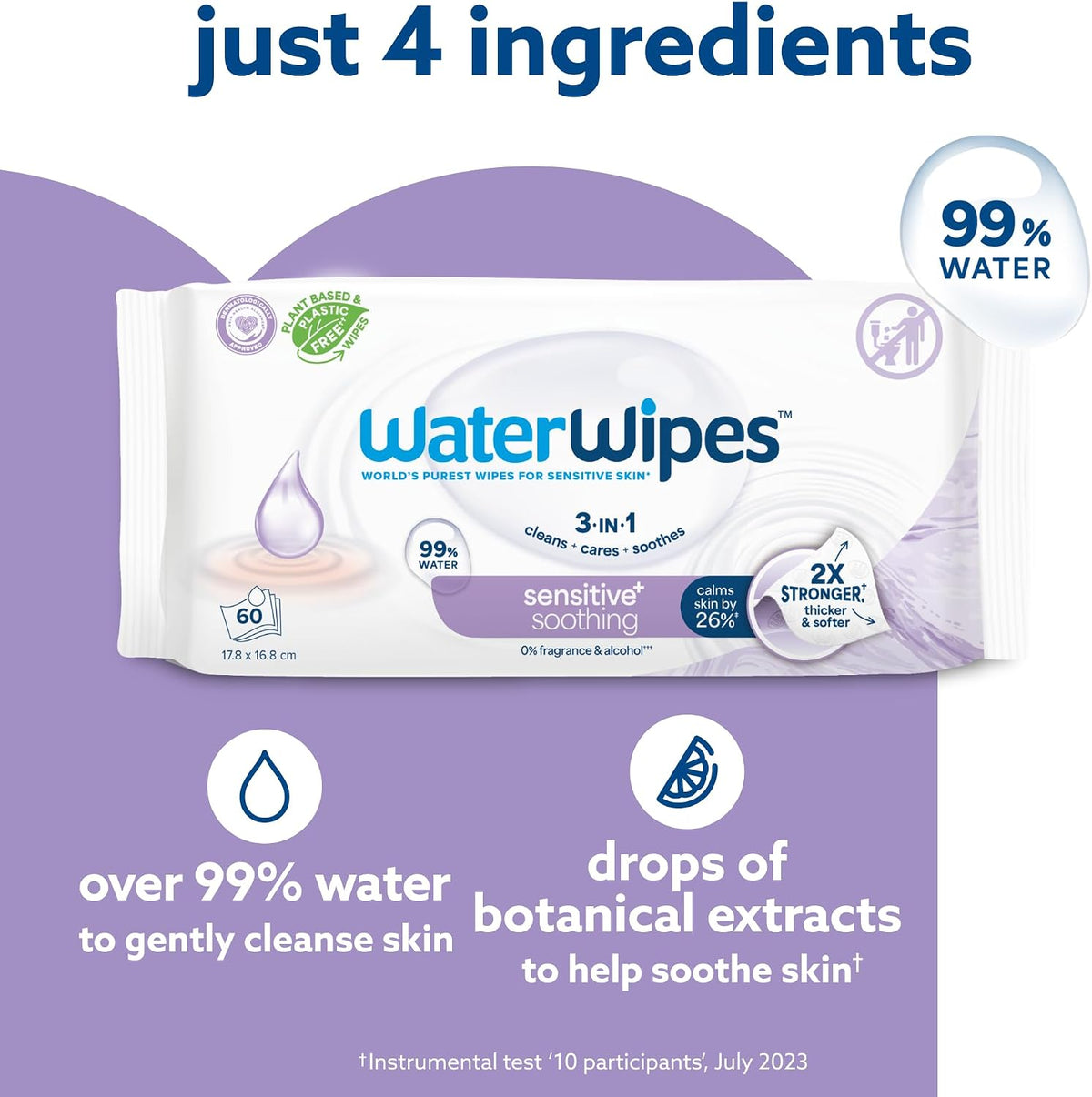 WaterWipes Sensitive+ Soothing Wipes, 99% Water, Unscented, 6 Pack