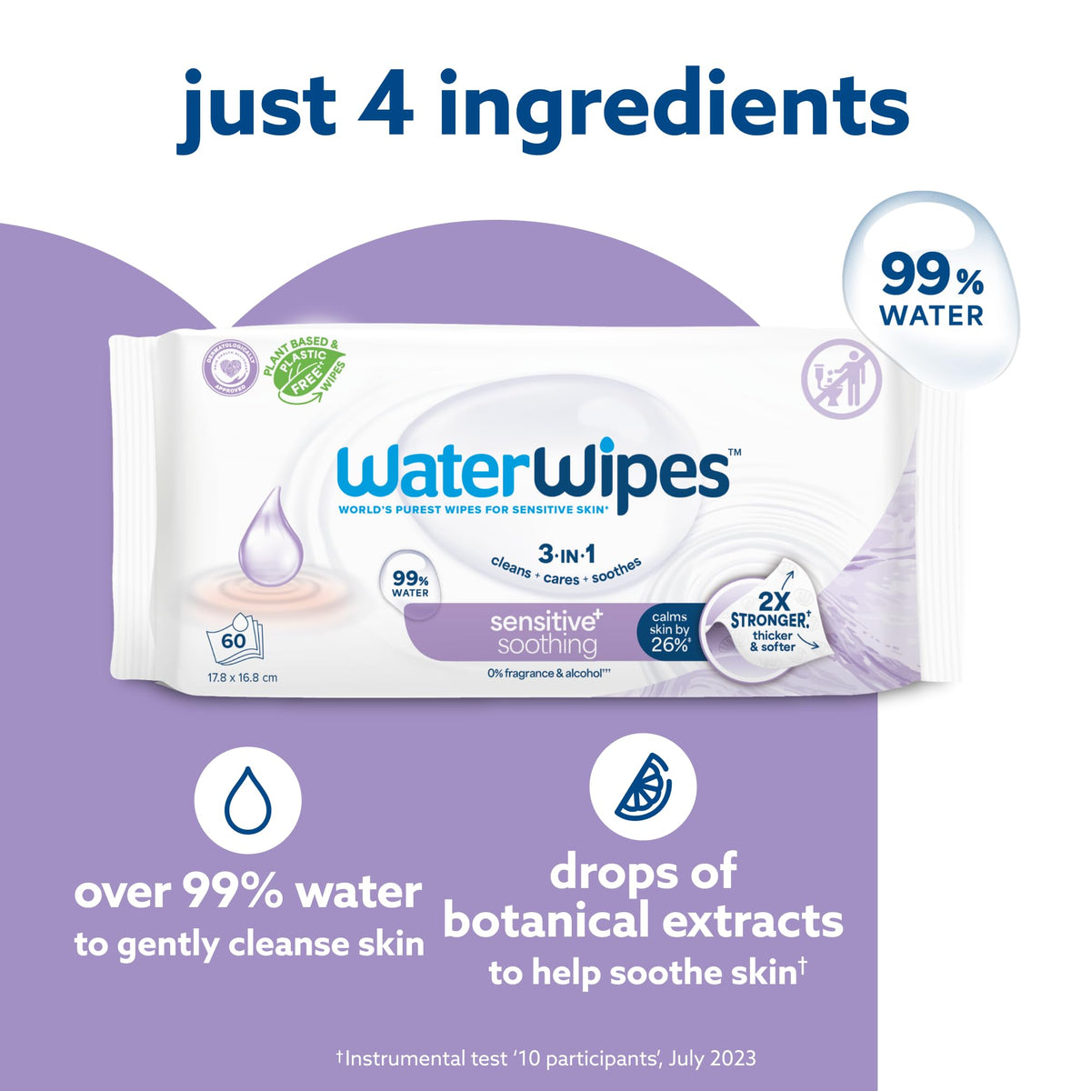 WaterWipes Sensitive+ Soothing Wipes, 99% Water, Unscented, 6 Pack