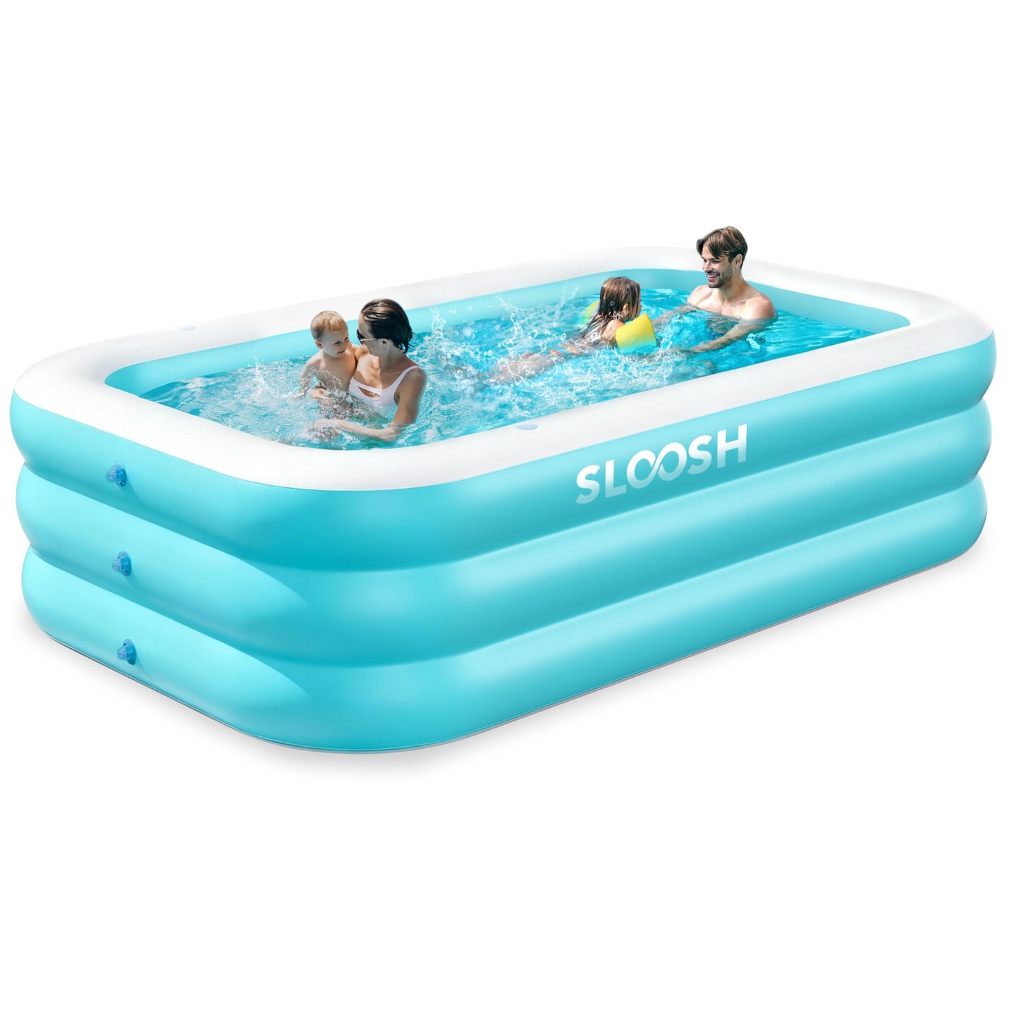 Sloosh Inflatable Swimming Pool for Adults with Seats, 304.8 x 182.8 x 55.8cm Full-Sized Blow Up Durable Thickened Above Ground Family Pool, Large Paddling Pool for Summer Water Party Garden Lawn,Blue