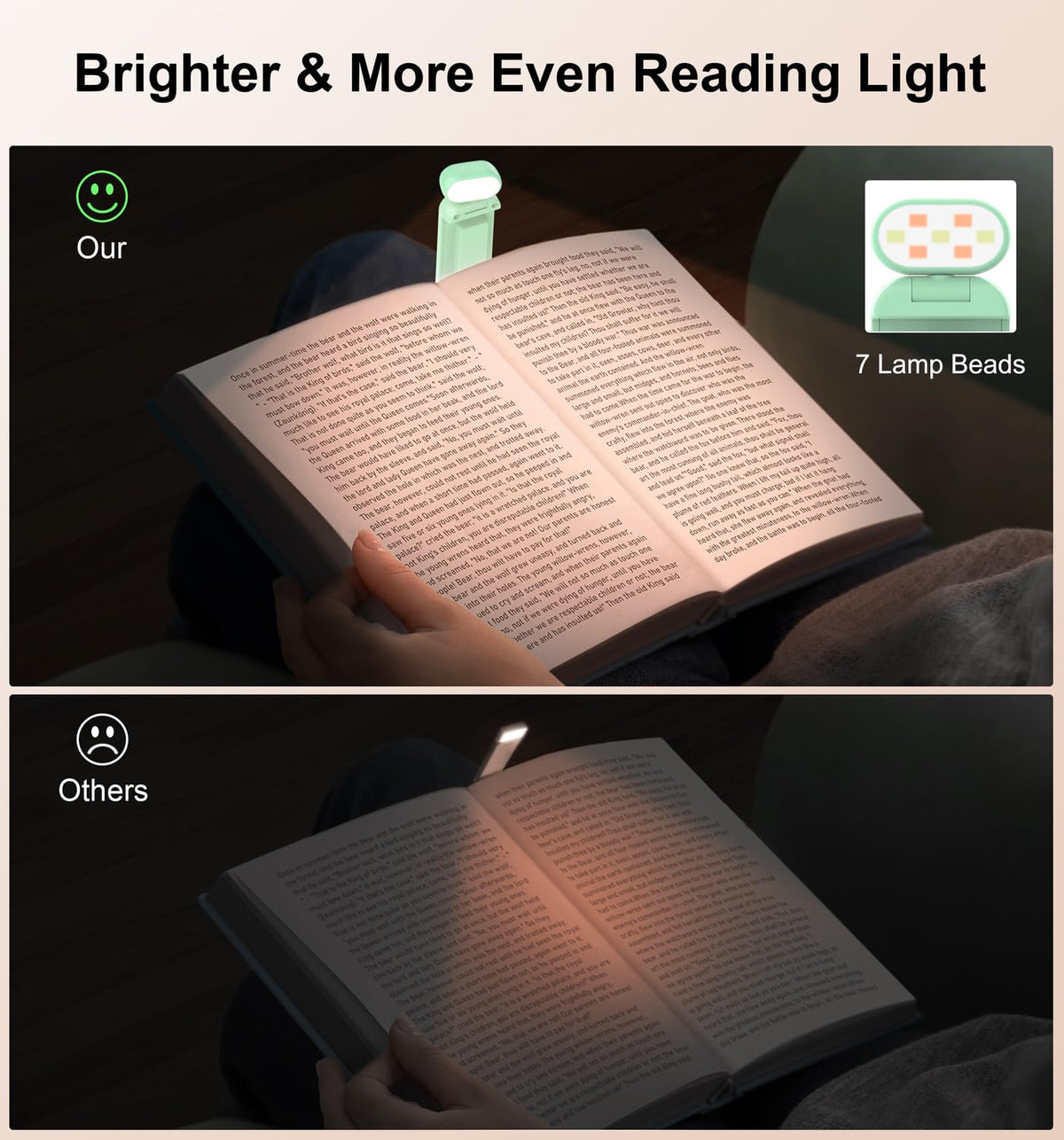 Gritin Book Light Rechargeable, Reading Light Lamp Clip on Books