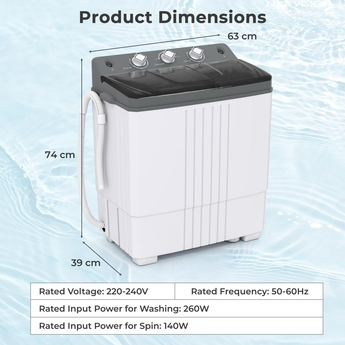 TANGZON Twin Tub Washing Machine, 8KG Portable Washing Machine Spin Dryer