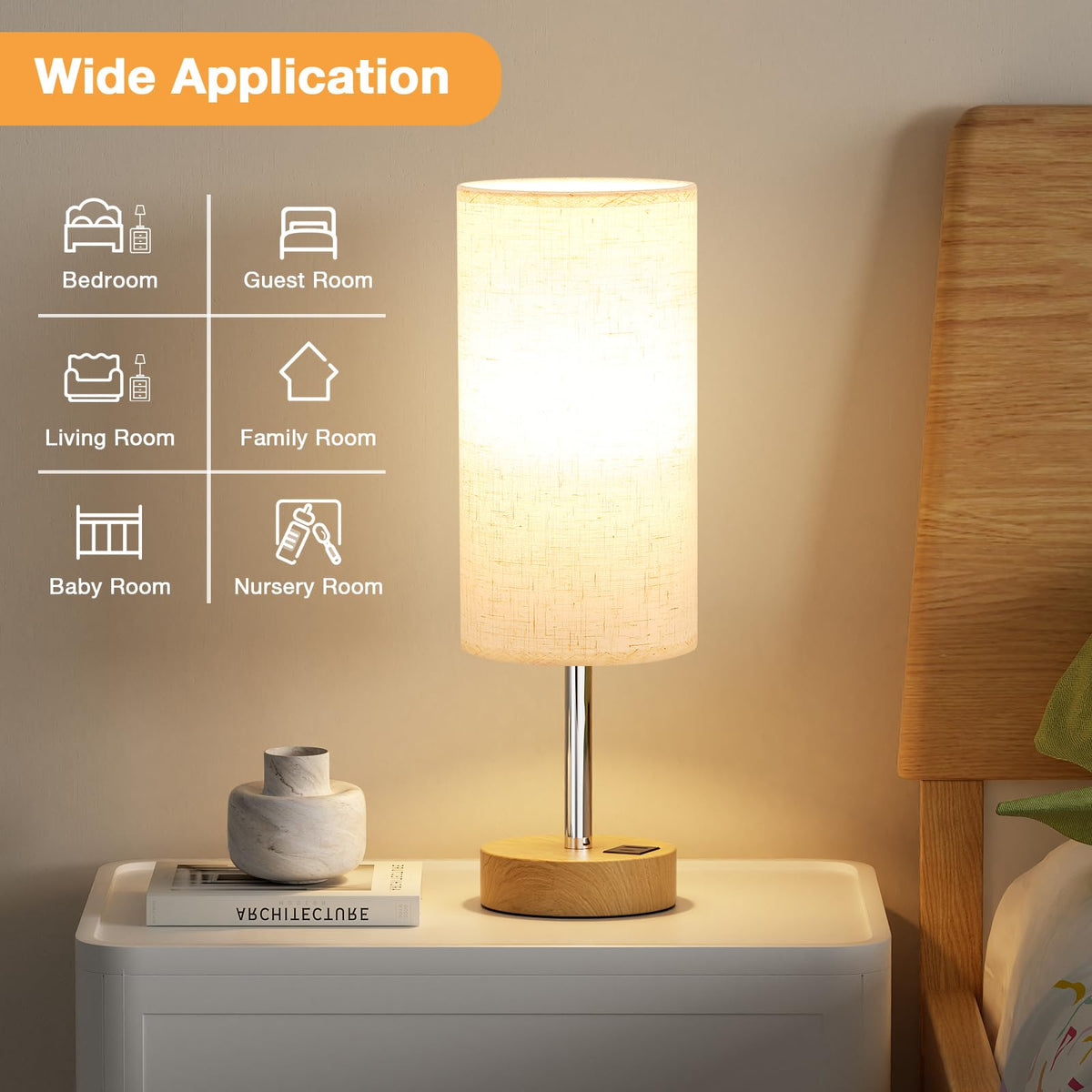 Aooshine Grey Table Lamp, 3-Way Dimmable, USB A + C Charging
