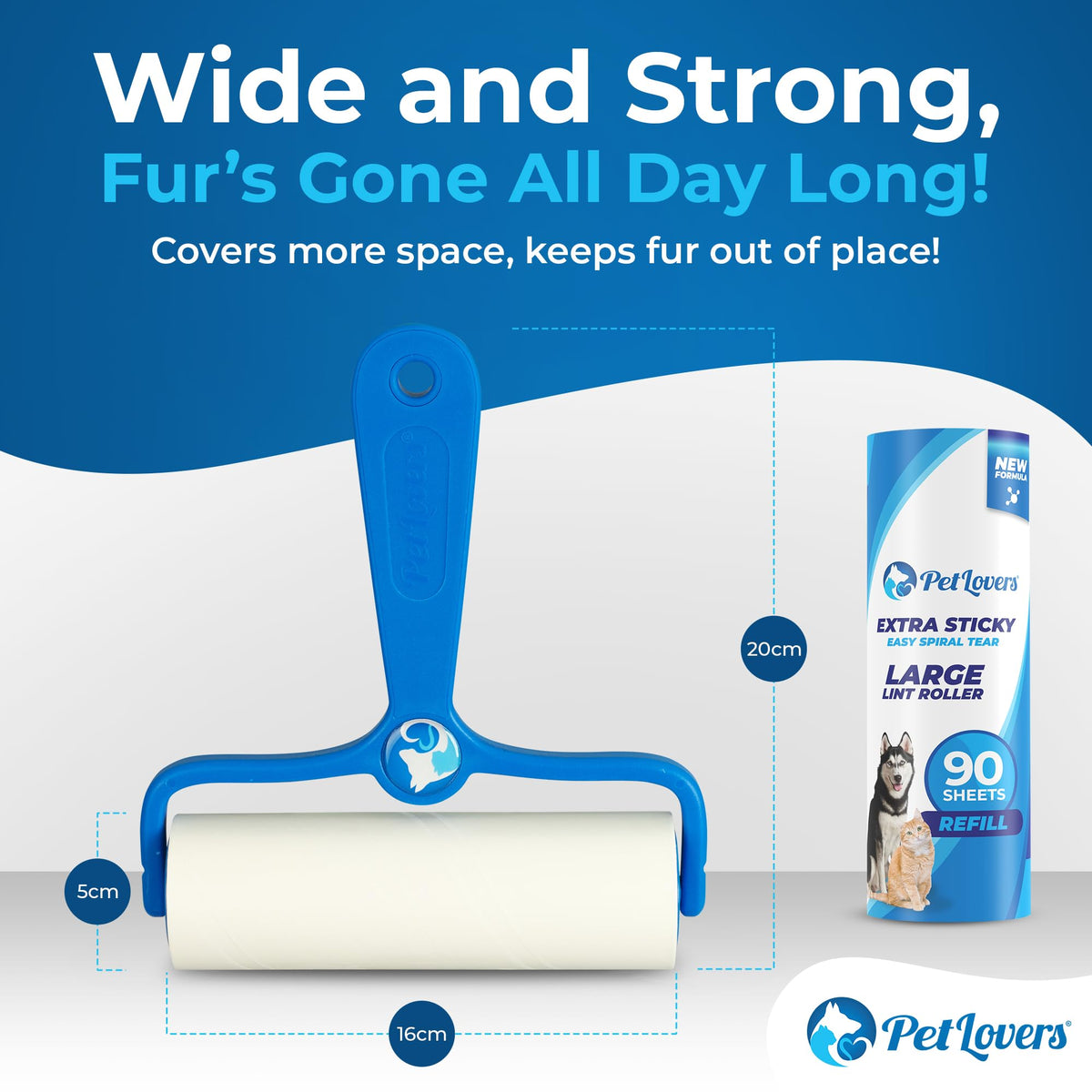 PetLovers Extra Sticky Lint Roller Mega Value Set 450 Sheets for Pet Hair Removal Dog and Cat Lint Remover 5 Pack