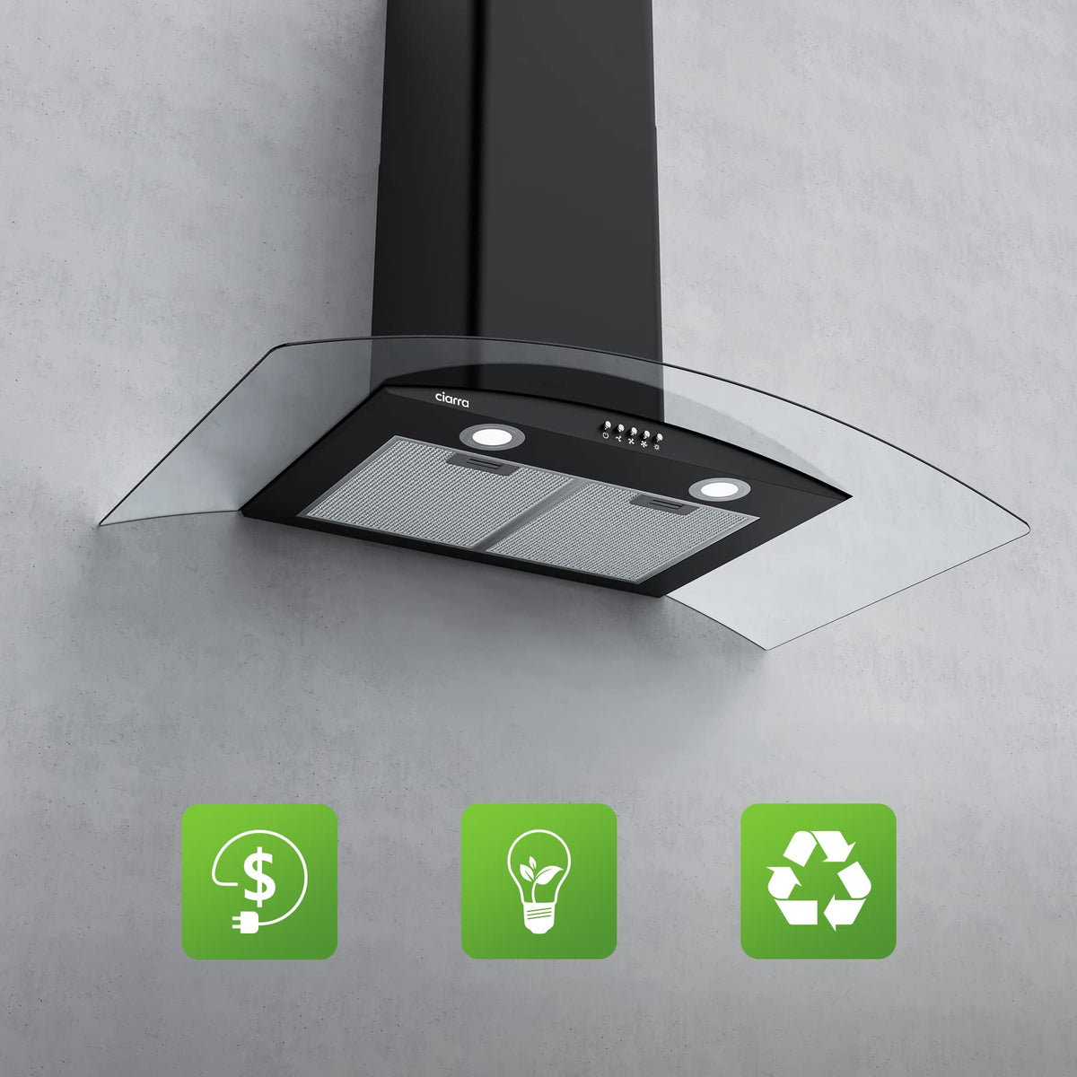 CIARRA 60cm White Angled Cooker Hood, Gesture Control, A+++, CBCW6736A