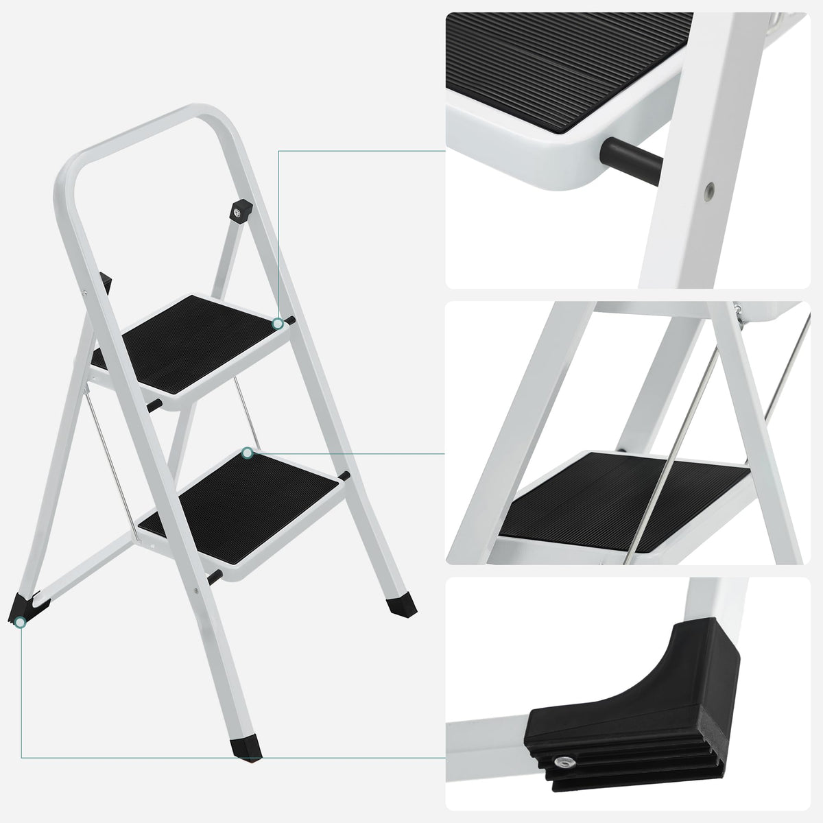 SONGMICS 2-Step Ladder, Folding Step Ladder, Safety, Holds up to 150KG