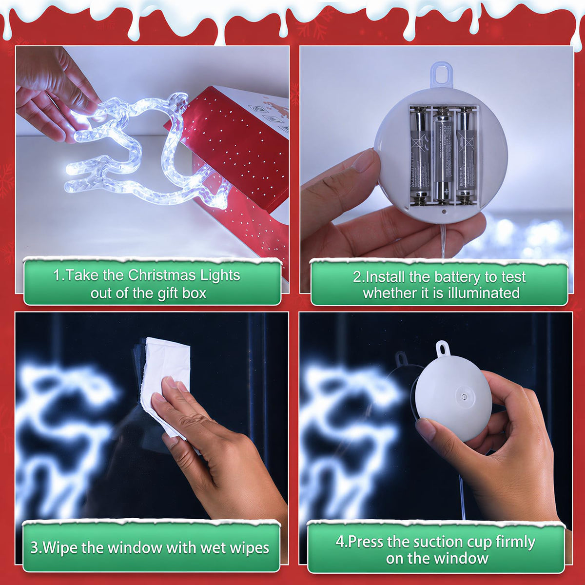 LYUBASA 5Pack Christmas Window Lights Decorations with Timer,Battery Powered Christmas Hanging White Lighted Snowflake Shaped LED Sucker for Xmas Tree Fireplace Indoor Decor
