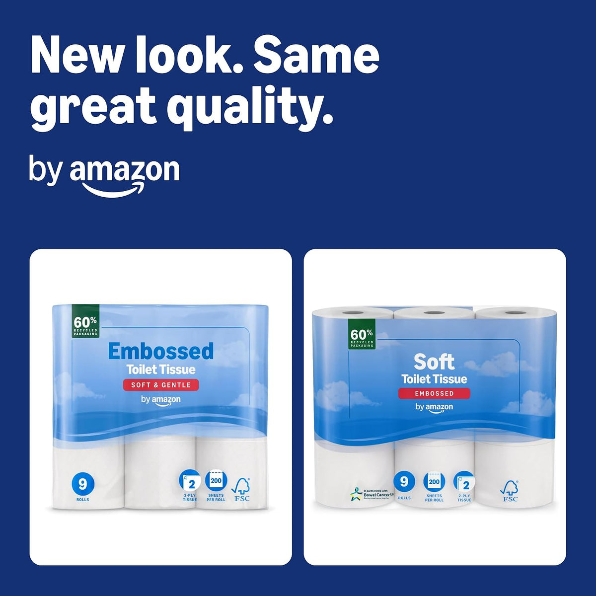 by Amazon Soft Toilet Tissue, 2-Ply, 45 Rolls (5 Pack of 9), 200 Sheets per Roll