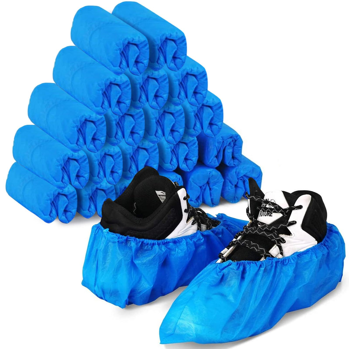 WUJUN 100/200 Pack Blue/Black Disposable Shoes Covers Boot Cover Waterproof, Dust-proof, Non-slip, One Size Fit Most, Protect Your Shoes, Carpets and Floors. Cleaning Accessories