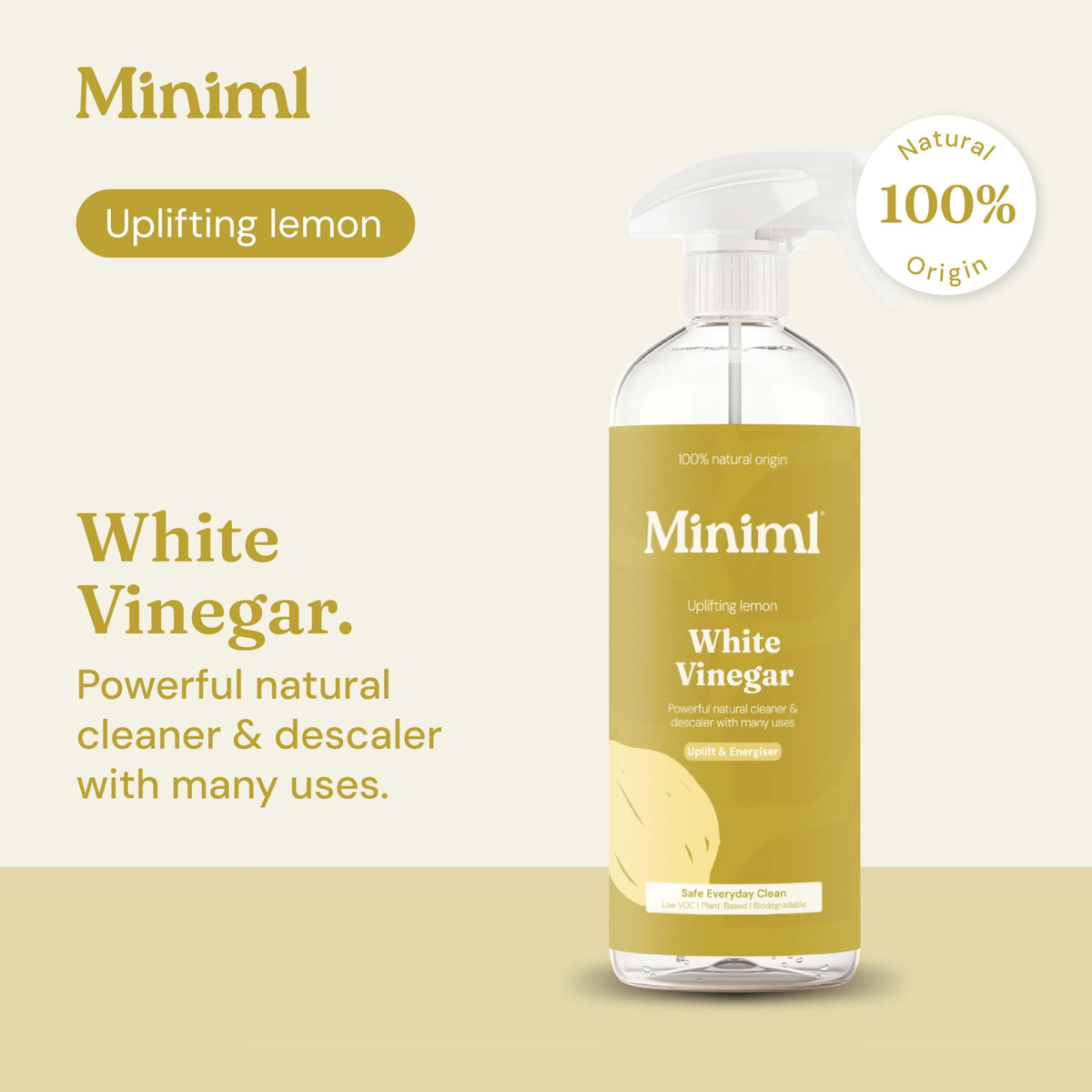 Miniml Eco White Vinegar Cleaning Unscented 750ml - All Natural Multi-Surface & Multi-Purpose Cleaner, Limescale Remover, Laundry Softener & More - 100% Vegan & Cruelty Free