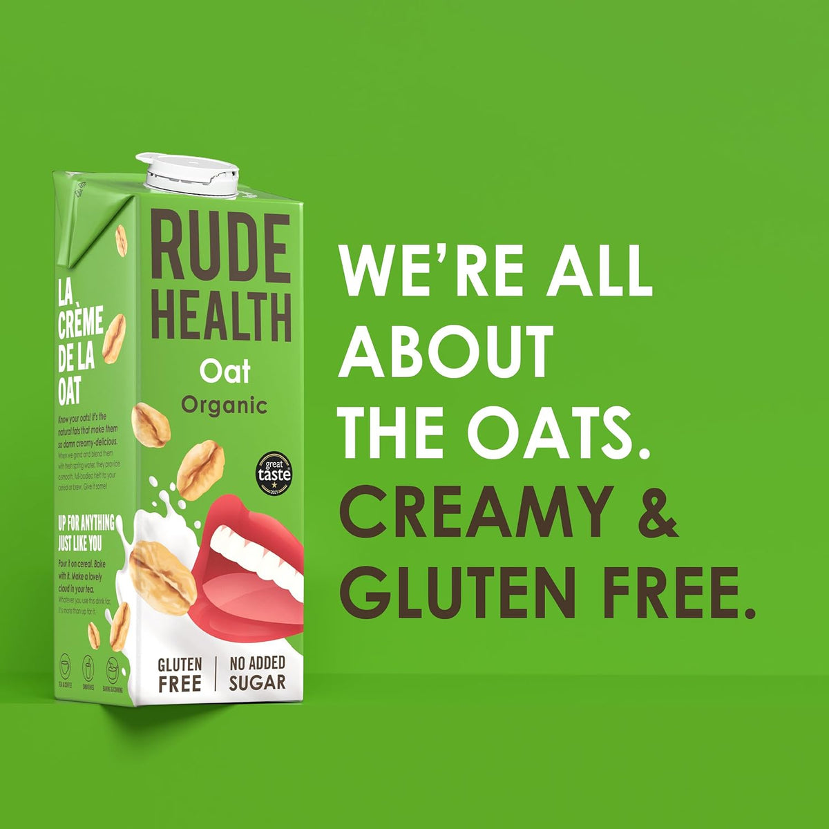 Rude Health 6 x 1 Litre Organic Oat Dairy-Alt Milk, 100% Natural Organic Drink, Lactose Free, Dairy Free & Gluten-Free, No Added Sugar, Award-Winning, Healthy & Vegan, 100% Recyclable Packaging