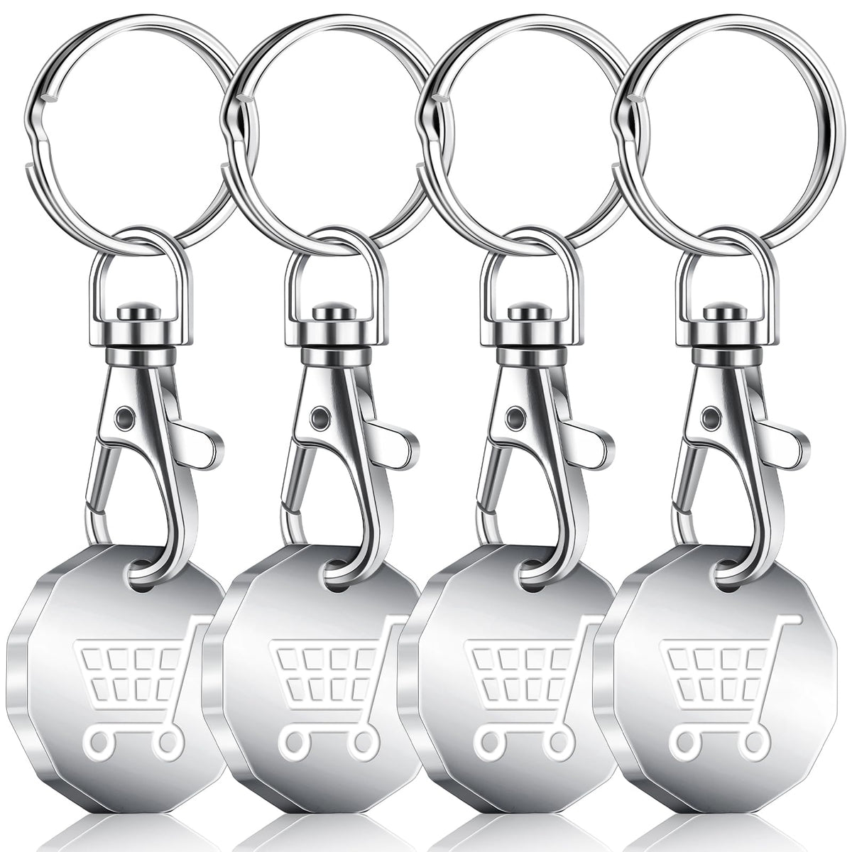 Caianwin Trolley Token Stainless Steel Trolley Coin UK Pound for Removable Supermarket Keyrings – 12 Sided Shopping Carts Key Clip Ideal for Shopping Basket Locker