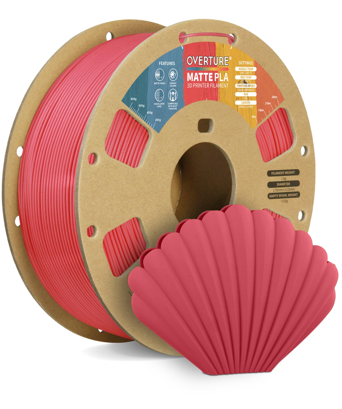 OVERTURE Matte PLA 3D Printer Filament 1.75mm, 1kg Light Brown
