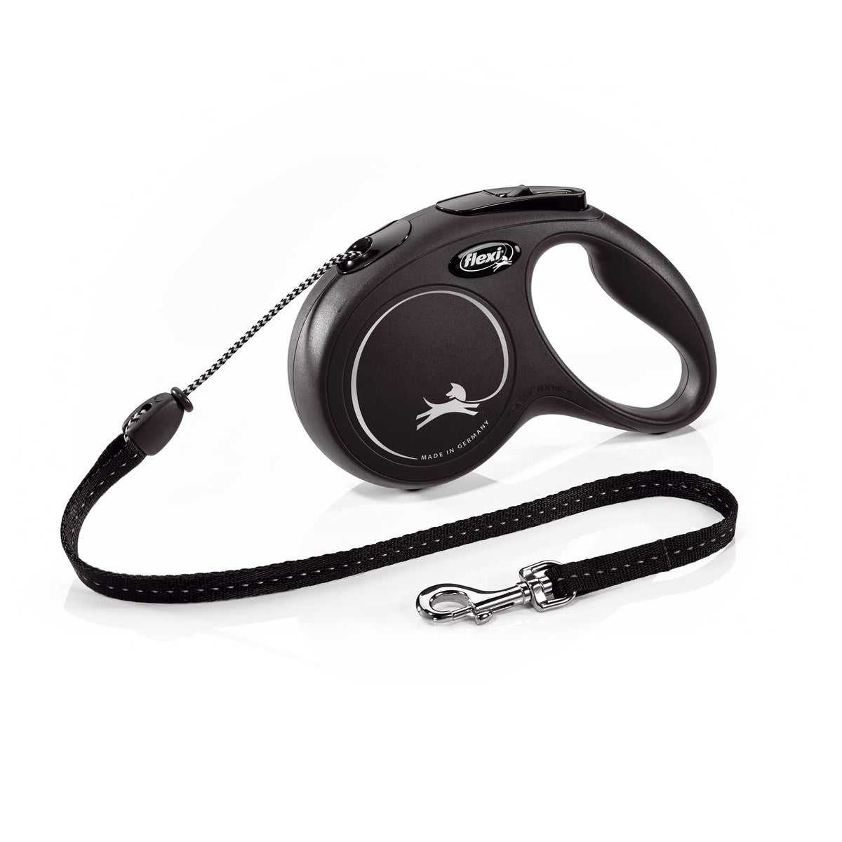 flexi Classic S | 5 m Retractable Cord Leash for Dogs up to 12 kg | Black | Retractable Dog Lead | Weight: 160 g | Dimensions: 9.6 x 16.2 cm