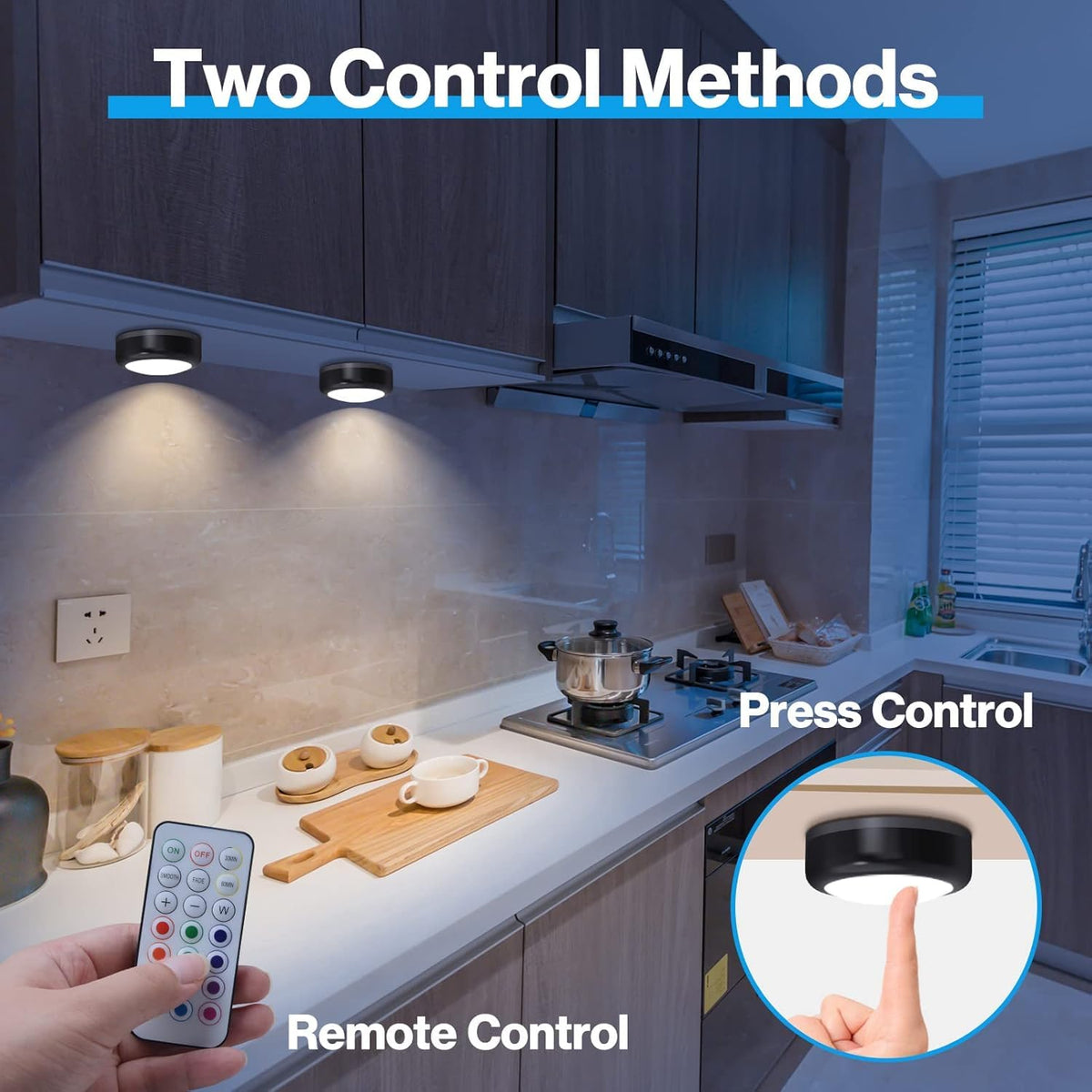Under Cabinet Lights RGB Wireless Lights LED Closet Lights Night 3000K Dimmable 6pc Cadrim 13 Colors Changing Remote Control Brightness Adjustable Timer Battery Powered Light Kitchen Wardrobe Cupboard