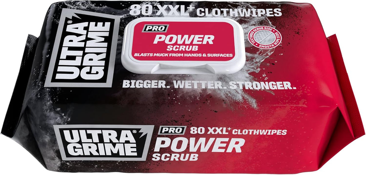UltraGrime PRO Power Scrub Wet Wipes - Heavy-Duty Cleaning Cloths & Hand Wipes Multi Purpose Kitchen, Toilet, Floor & Surface Scrubbing Wipes Alcohol-Free - Extra Large Professional Wipes (Pack of 80)