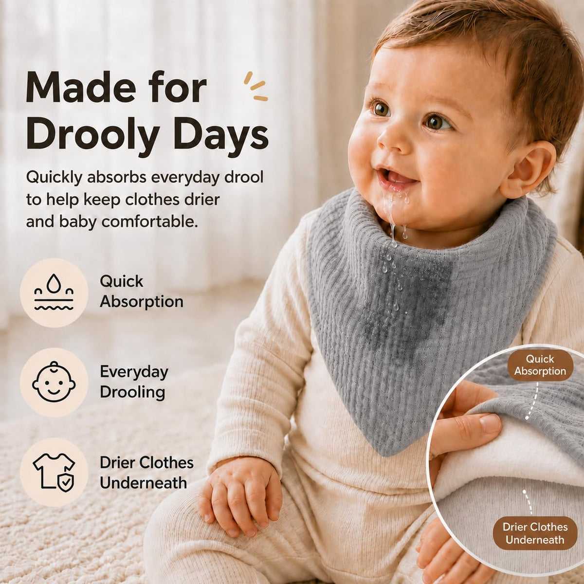 NISXABEBE Muslin Baby Bibs 6 Pack Dribble Bandana Bibs Cotton Drool Bibs for Teething Soft and Absorbent with Adjustable Snaps