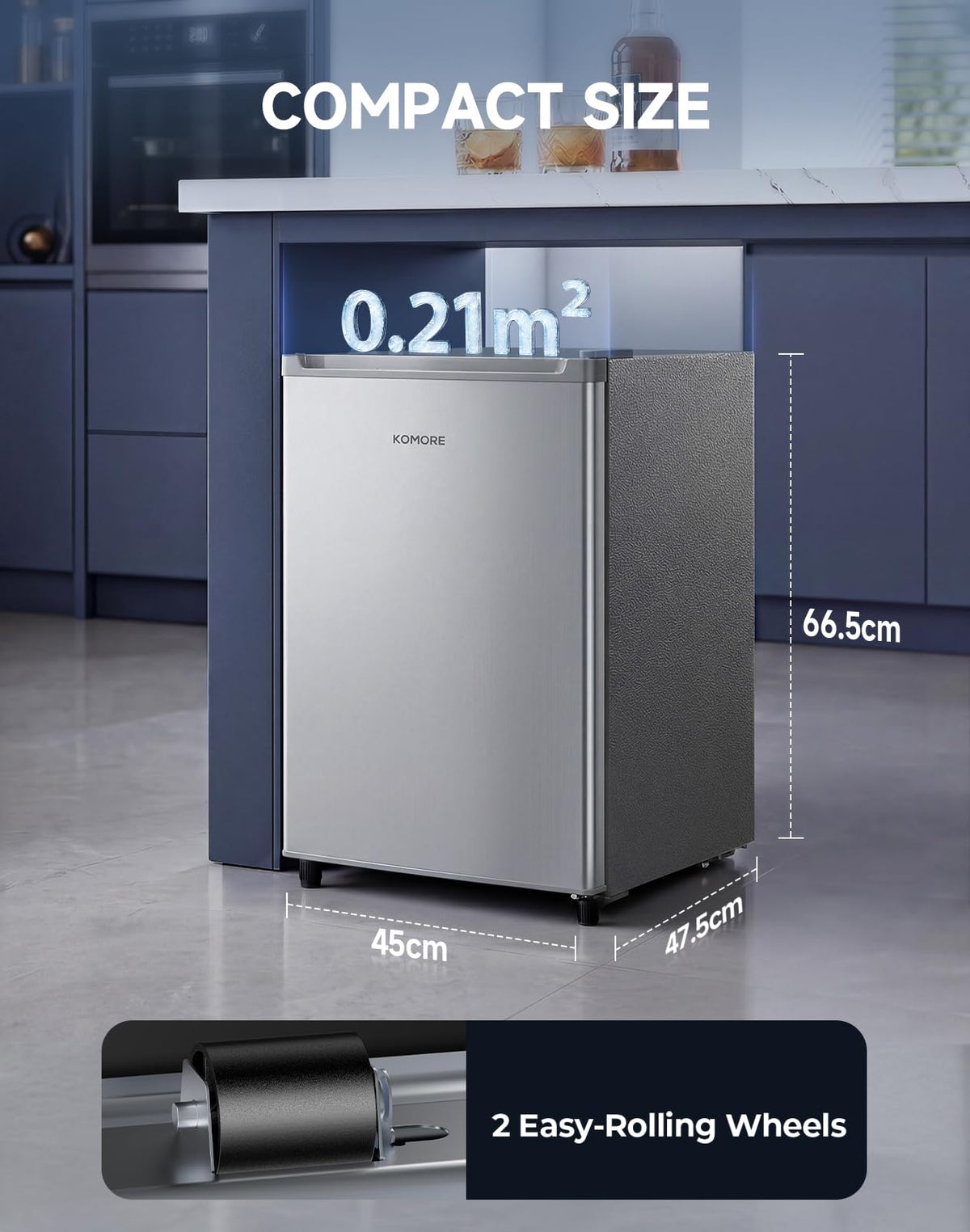 Small Freezer Freestanding Upright Freezer 46L, 3 Drawers, Black