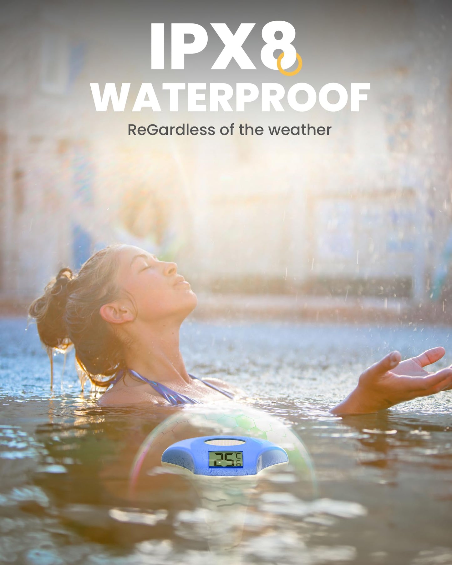 BALDR Solar Pool Thermometer Floating, with LCD Large Digital Display Easy to Read,IPX-8 Waterproof&Environment-Friendly Water Temperature Thermometer Suit for Swimming Pool, Ice Bath, Jacuzzi Hot Tub