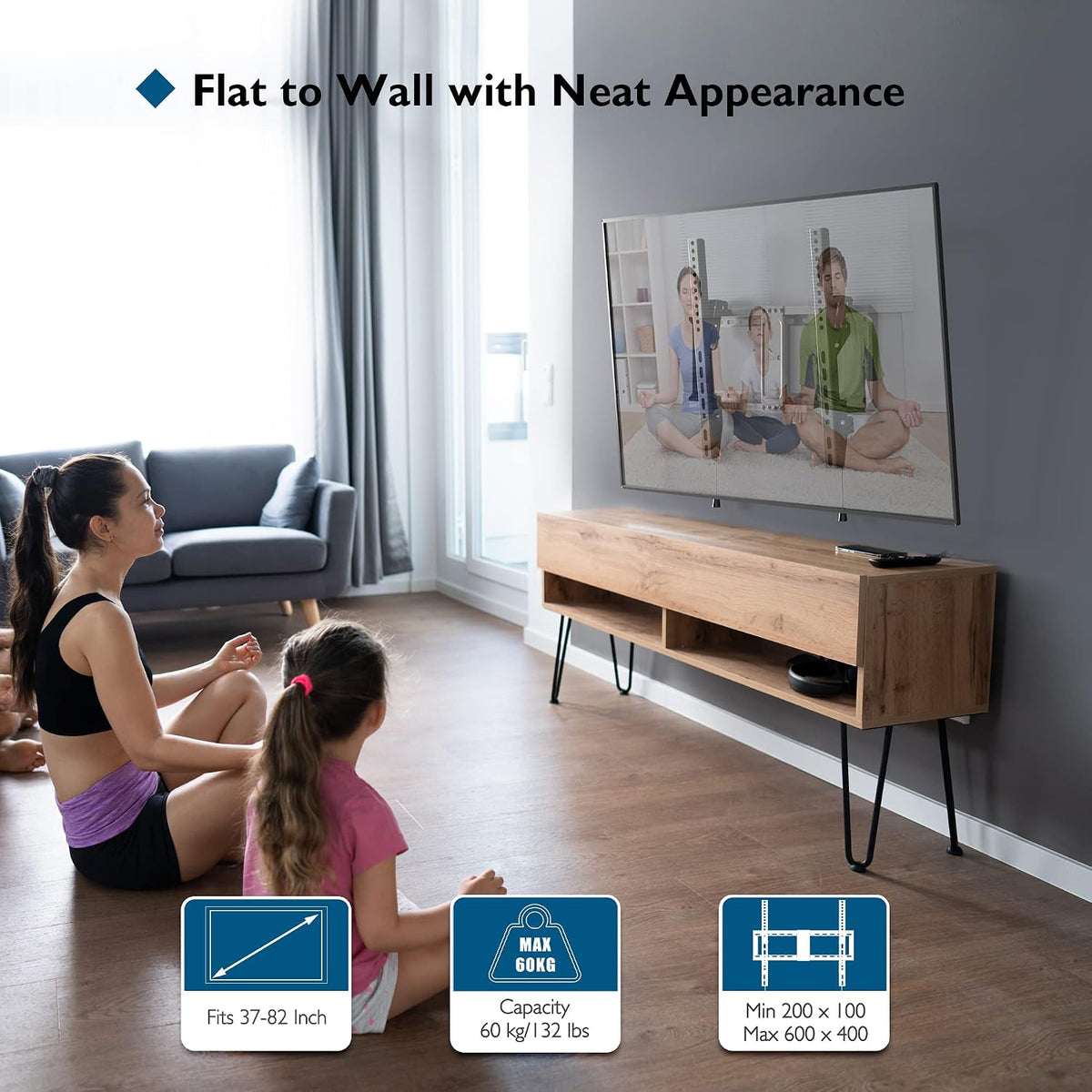 BONTEC TV Wall Bracket for 37-82 Inch TVs, Tilt TV Wall Mount, Up to 60 kg