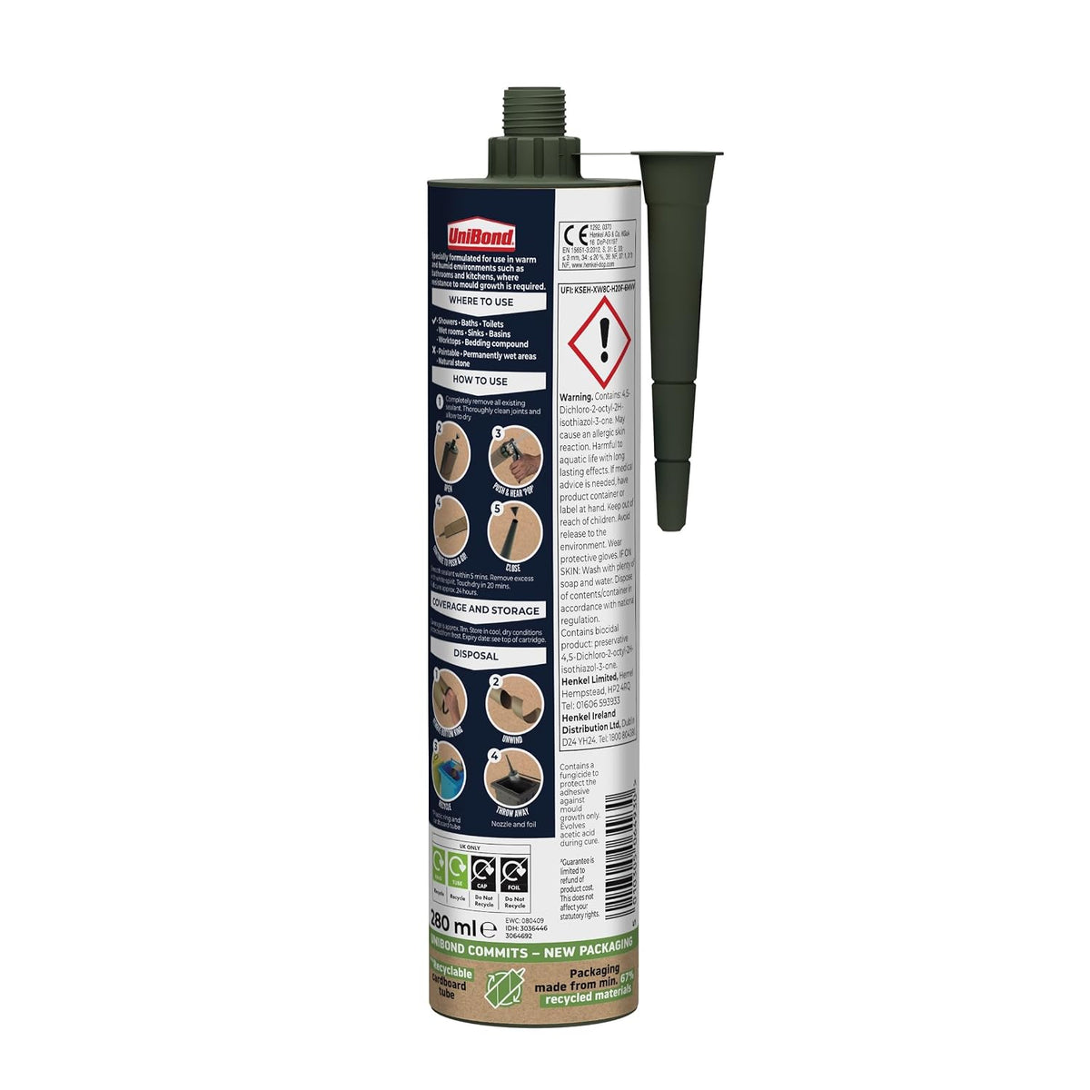 UniBond Kitchen & Bathroom Mould-Resistant White Sealant, 1 x 280 ml