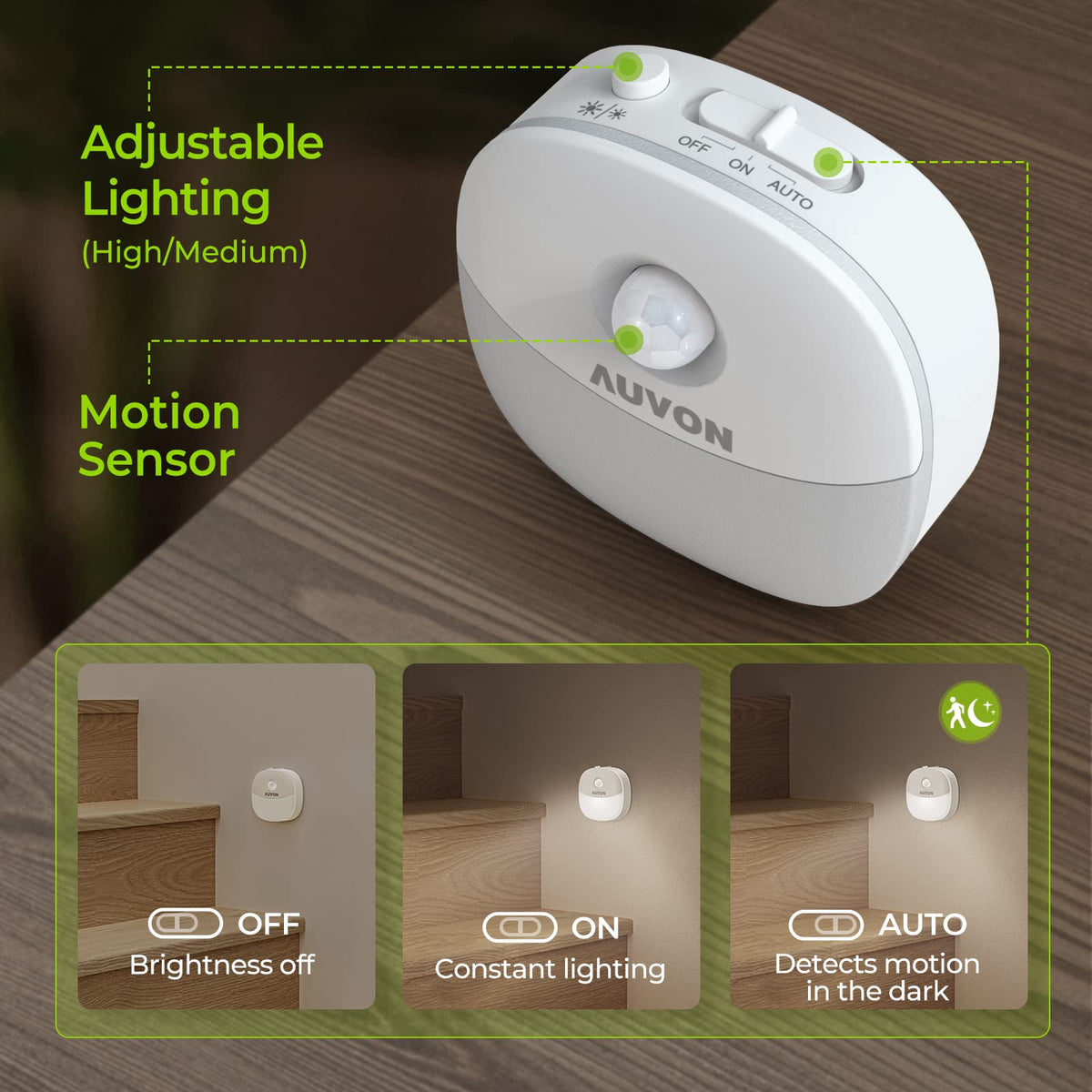 AUVON Magnetic Rechargeable Night Light, Motion & Dusk-Dawn Sensor, 2 Packs