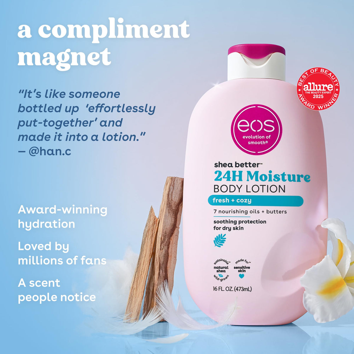 eos vanilla cashmere body lotion shea better 24hr moisture - 16 oz/473 ml