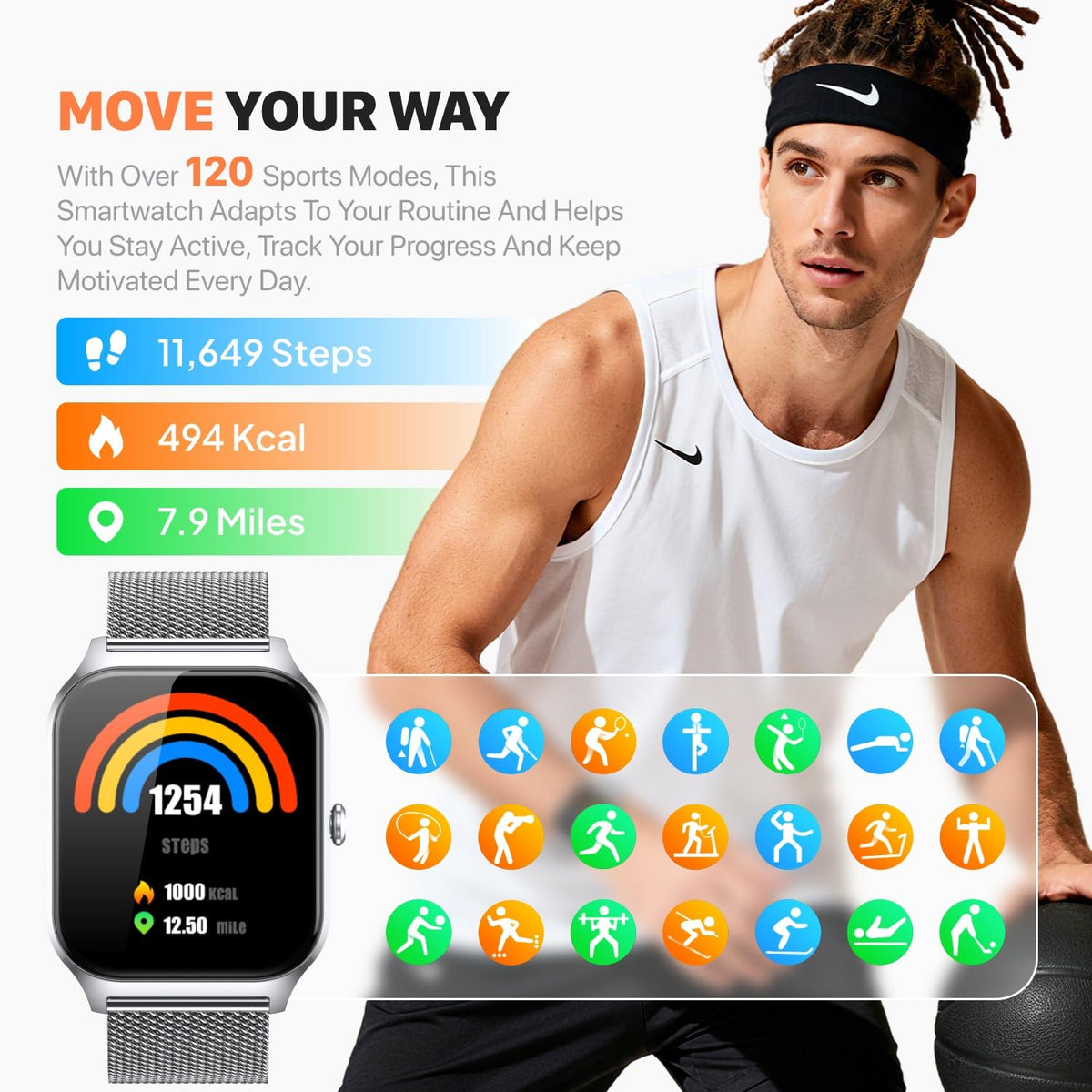 Smart Watch for Women Men - Answer/Make Call, Fitness Tracker Smartwatch for Android iPhone Compatible, Sleep Female Cycle, 120+ Sports Modes Step Counter (Blue, 2 Straps)