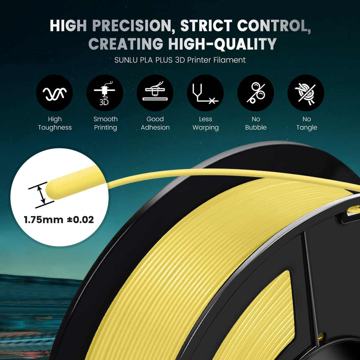 SUNLU Premium PLA+ Filament 1.75mm, Enhanced Durability and High Strength