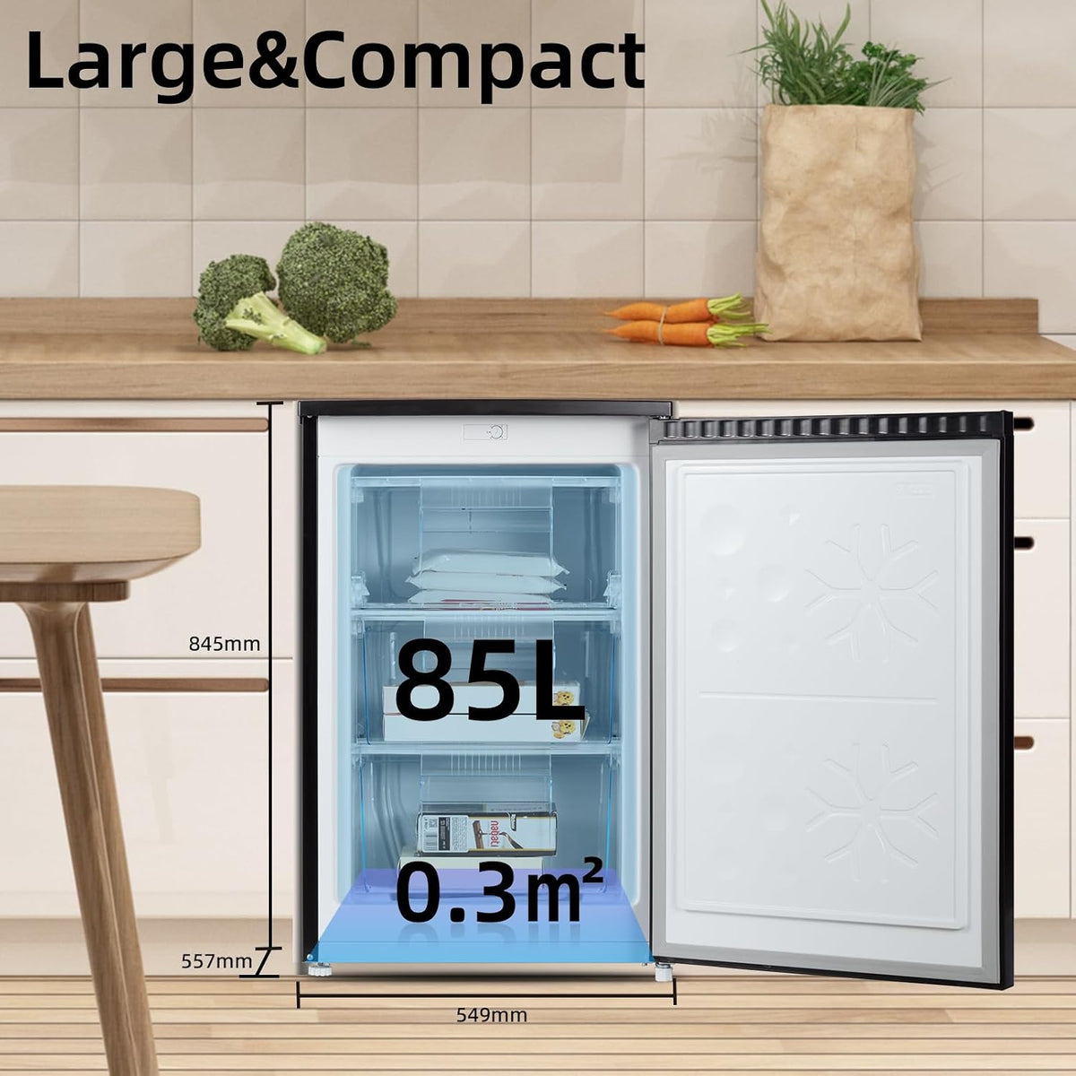 CHiQ 145L Upright Freezer with 4-Star Freezing & Reversible Door Black
