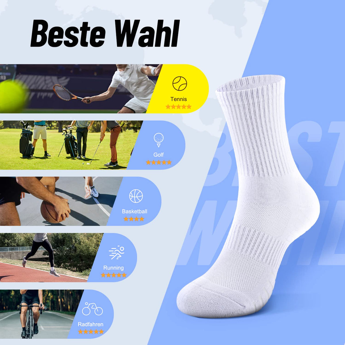6/12 Pairs Cushioned Sports Socks for Men Women Cotton Crew Socks