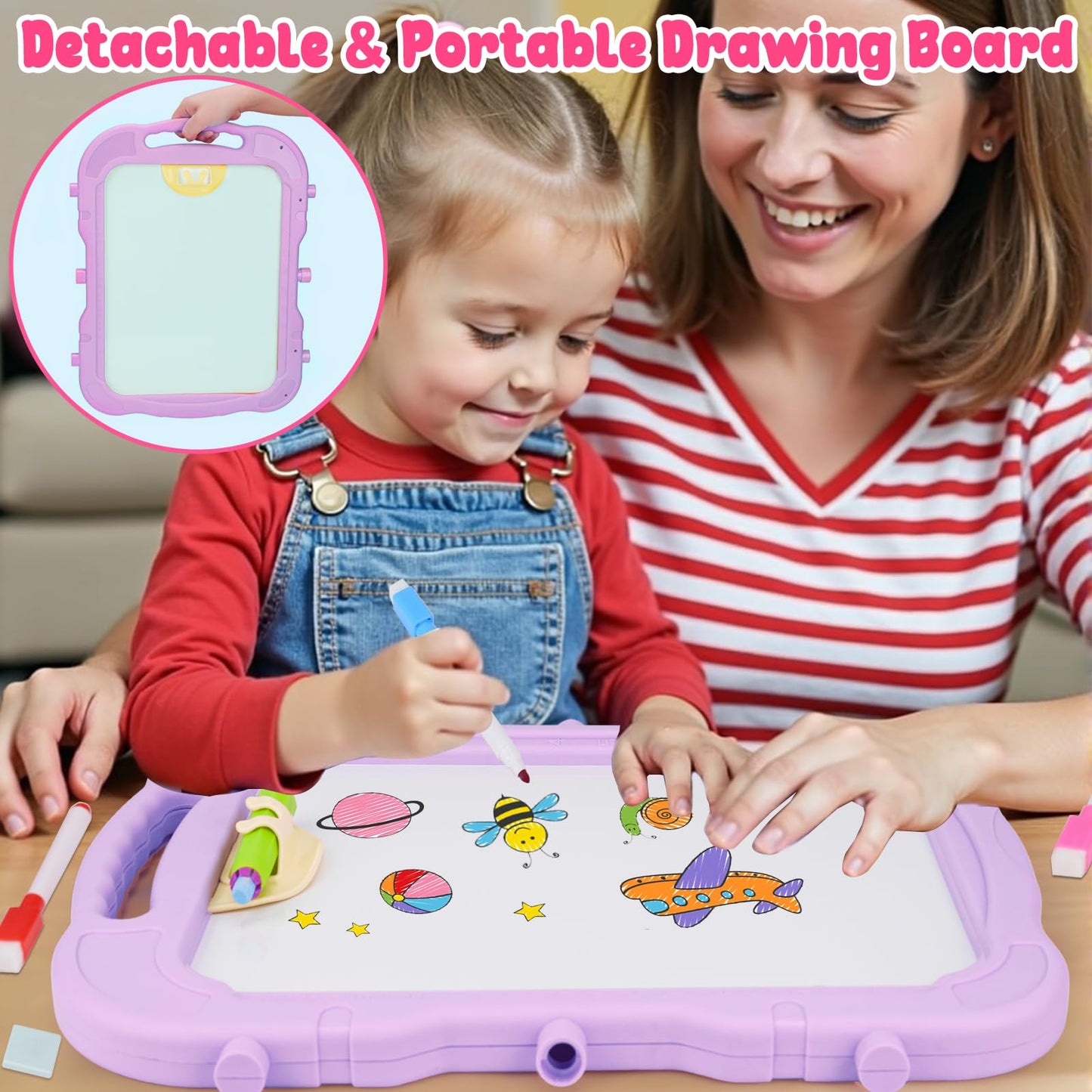 4 in 1 Kids Easel with Magnetic Whiteboard Chalkboard, Toddler Art Easel for Kids with Height Adjustable & 360°Rotatable Drawing Writing Painting Accessories, Gifts for 2 3 4 5 6 7 Year Old Boys Girls