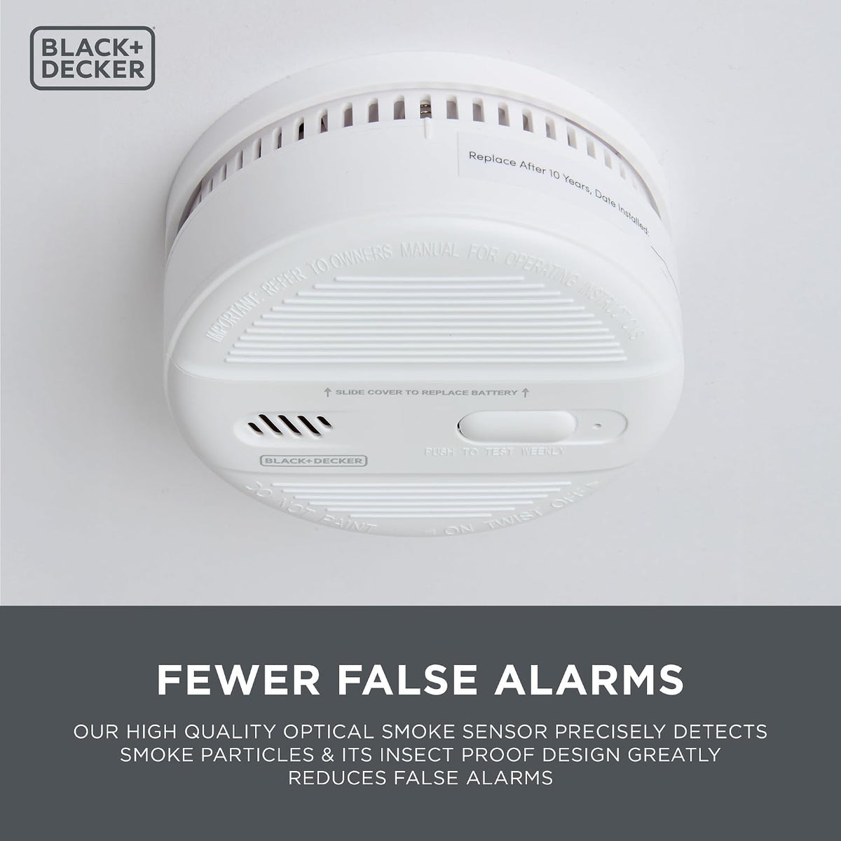 BLACK+DECKER Smoke Alarm 2 Pack for Home 10 Year Life, Replaceable Battery