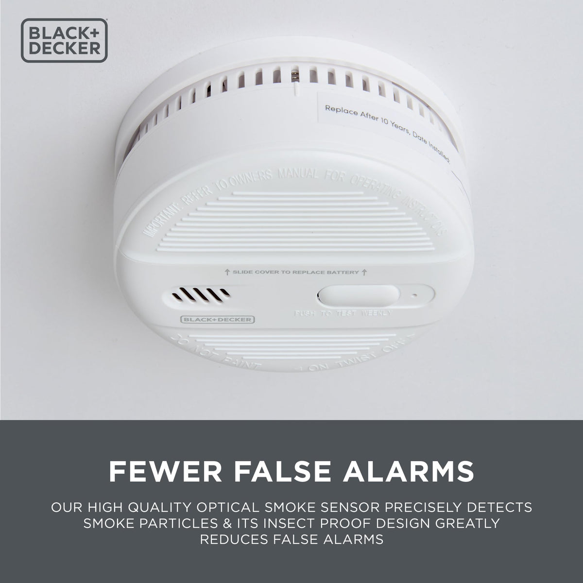 BLACK+DECKER Smoke Alarm 2 Pack for Home 10 Year Life, Replaceable Battery