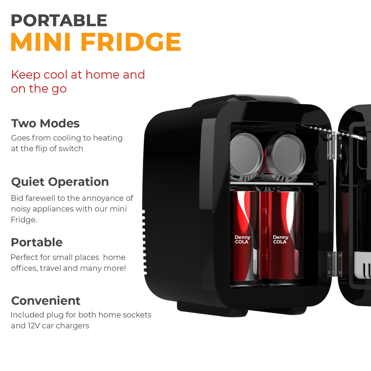 Crystals Mini Fridge, 10L Table Top Small Fridge Cooler & Warmer for Car Bedrooms Desk Office, 12V DC - 220 AC, Energy Efficient (Black)