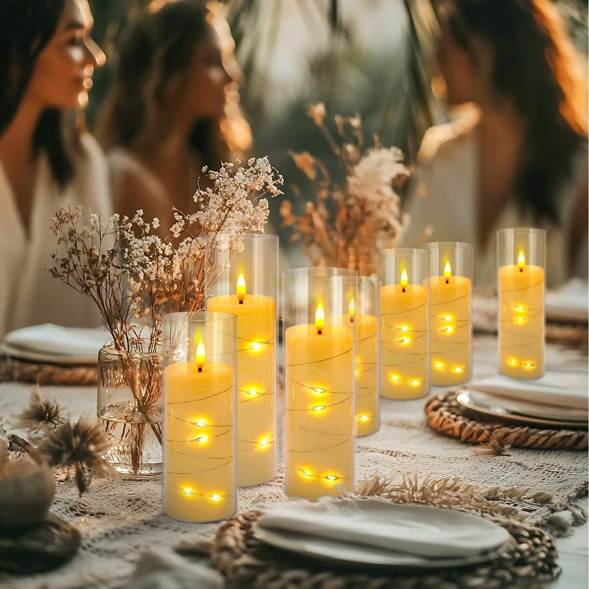 LIVEN Flickering Flameless Candles Battery Operated with Remote,Led Pillar Candles with Realistic Moving Wick Candles for Halloween,Christmas,Home Decor Pack of 12 (D2.2 xH 5" 6" 7")(White)