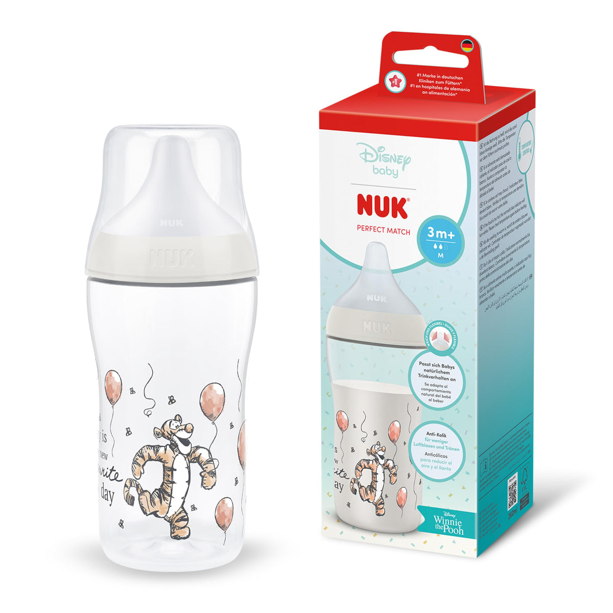 NUK Perfect Match Newborn Baby Bottle Set | 0+ Months | 150ml | Anti Colic Feeding Bottle | PP | Temperature Control Indicator | Rainbow | 4 Count