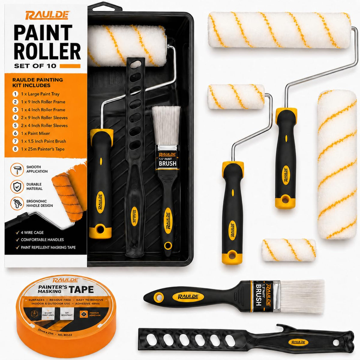 RAULDE Paint Rollers and Trays Set of 21- Roller Sets for Painting - Paint Brush and Rollers Set - Rollers for Painting - Wall Paint Roller - Home Painting Kit