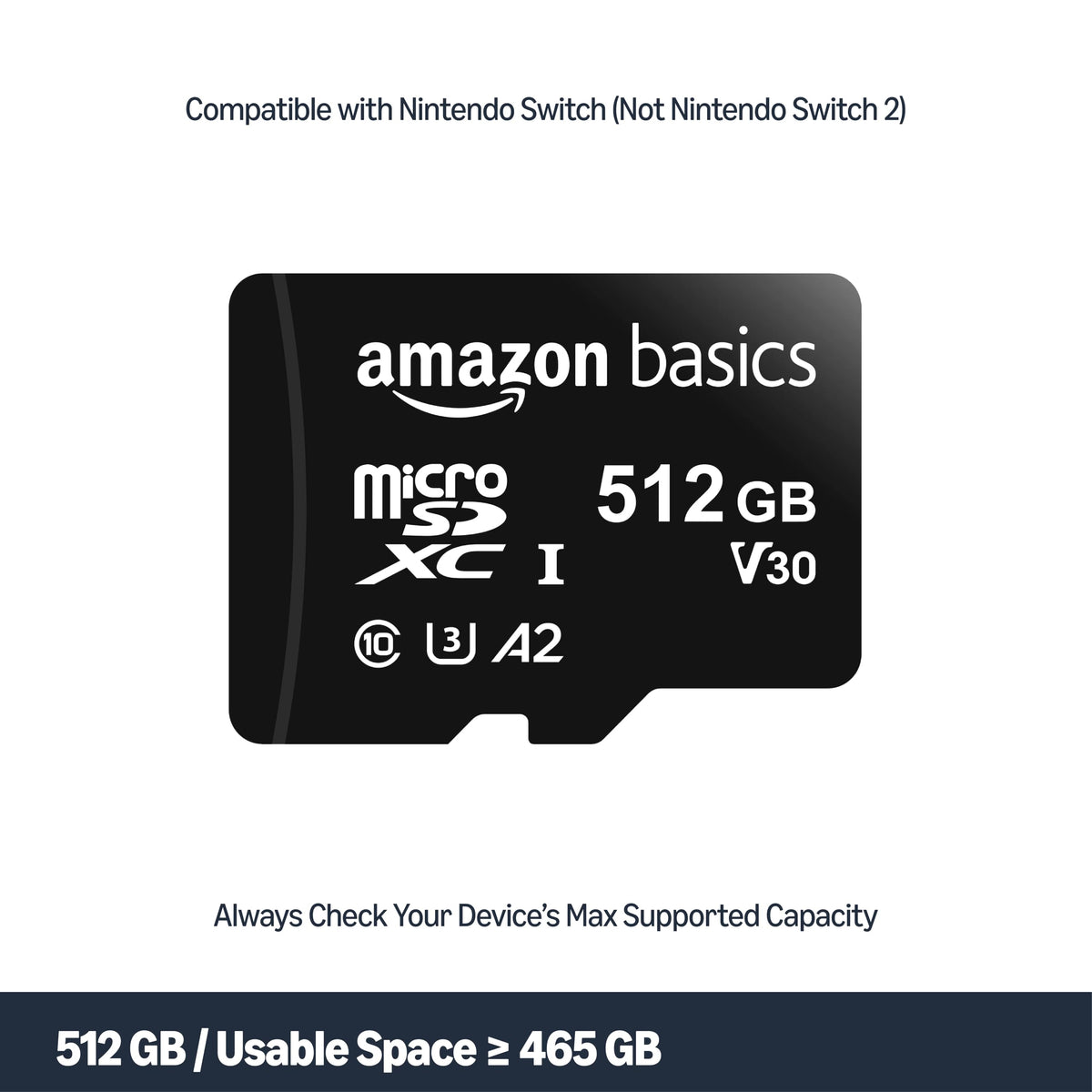 Amazon Basics microSDXC Memory Card with Full Size Adapter, A2, U3, Read Speed up to 100 MB/s, 128GB, Black