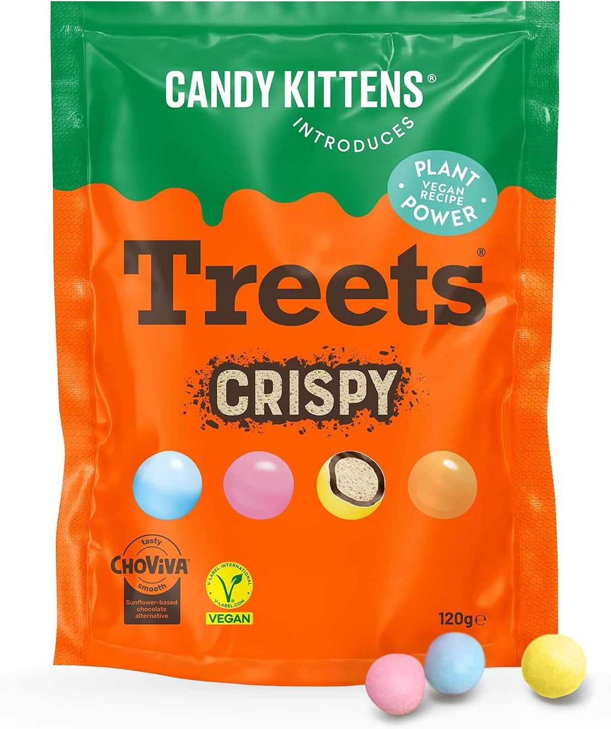 Candy Kittens Treets Rice Crispy Vegan Chocolate Snack, 120g, 1 Pack